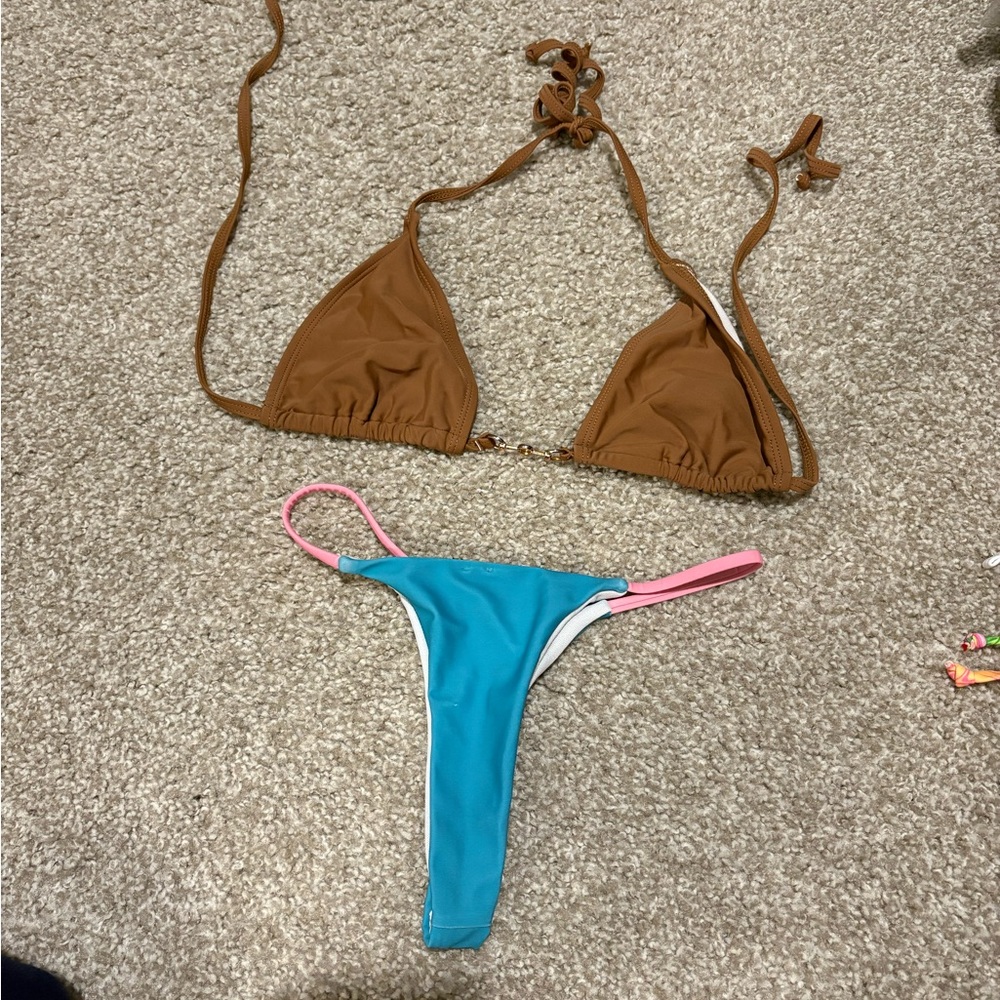 Brown and Blue Bikini Set